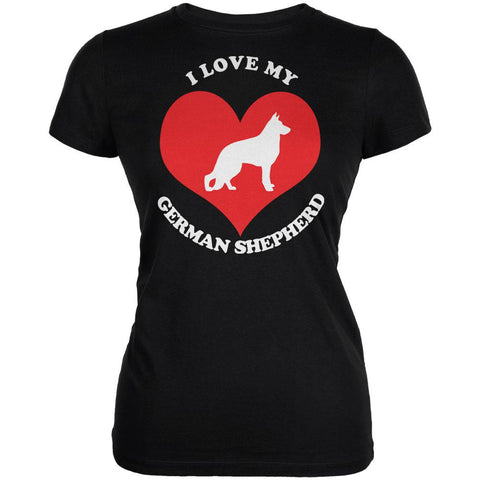 Valentines I Love My German Shepherd Black Juniors Soft T-Shirt