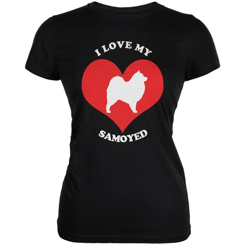 Valentines I Love My Samoyed Black Juniors Soft T-Shirt