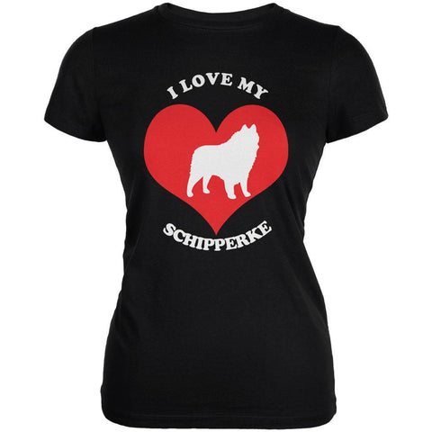 Valentines I Love My Schipperke Black Juniors Soft T-Shirt