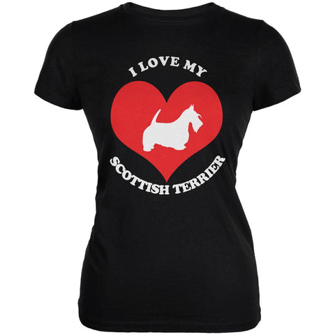 Valentines I Love My Scottish Terrier Black Juniors Soft T-Shirt