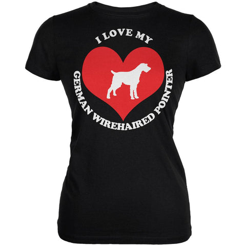 Valentines I Love My German Wirehaired Pointer Black Juniors Soft T-Shirt