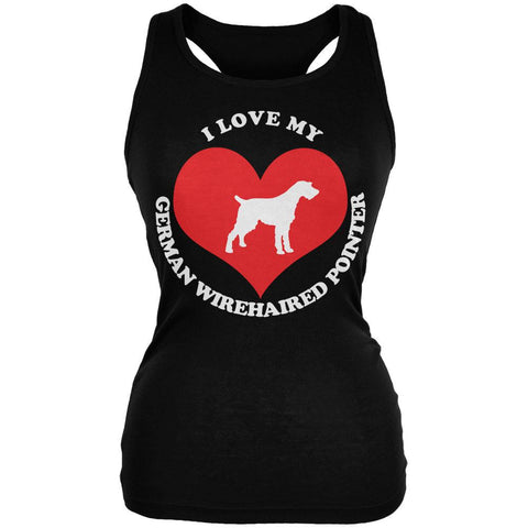 Valentines I Love My German Wirehaired Pointer Black Juniors Soft Tank Top