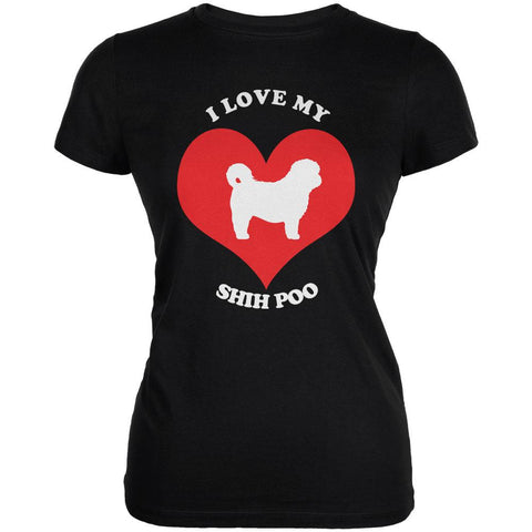 Valentines I Love My Shih Poo Black Juniors Soft T-Shirt