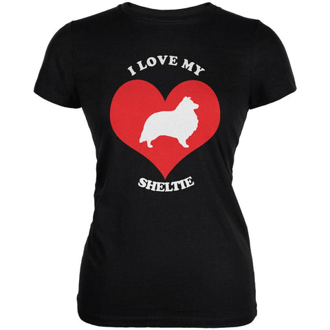 Valentines I Love My Sheltie Black Juniors Soft T-Shirt