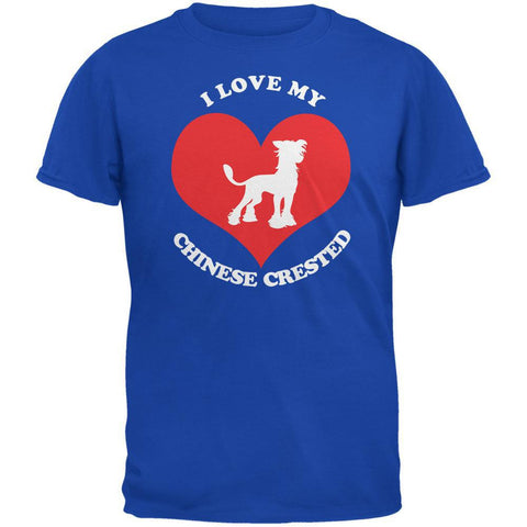 Valentines I Love My Chinese Crested Royal Adult T-Shirt