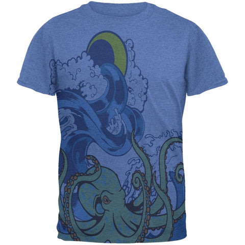 The Octopus Breathes Salty All Over Heather Blue Adult T-Shirt