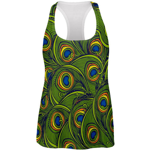 Graphic Peacock Feathers All Over Womens Racerback Tank Top