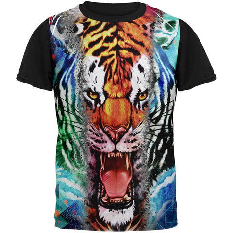 Wild Tiger Splatter Adult Black Back T-Shirt