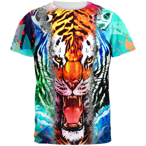 Wild Tiger Splatter All Over Adult T-Shirt
