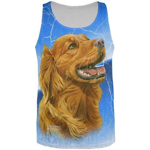 Golden Retriever Live Forever All Over Adult Tank Top