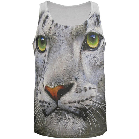 White Snow Leopard Face All Over Adult Tank Top