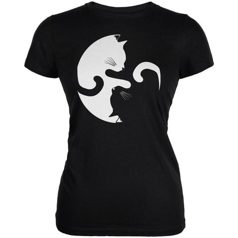 Yin Yang Cat Black Juniors Soft T-Shirt