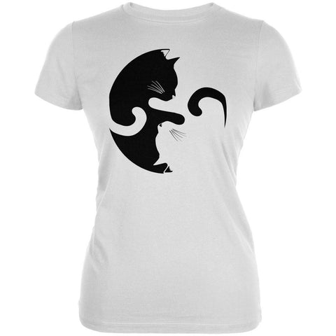 Yin Yang Cat White Juniors Soft T-Shirt