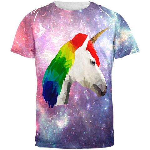 Geometric Rainbow Galaxy Unicorn All Over Adult T-Shirt