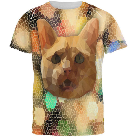 Geometric Poly Cat All Over Adult T-Shirt